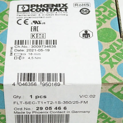 Phoenix Contact 2905466 FLT-SEC-T1+T2-1S-350/25-FM / Neu OVP versiegelt - Maranos.de