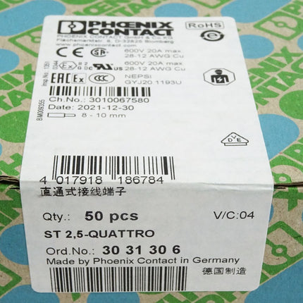 Phoenix Contact 3031306 Inhalt:50 Durchgangsklemme ST 2,5-QUATTRO Neu versiegelt - Maranos.de
