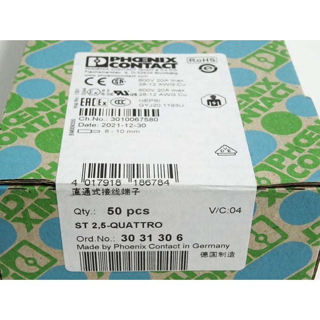 Phoenix Contact 3031306 Inhalt:50 Durchgangsklemme ST 2,5-QUATTRO Neu versiegelt - Maranos.de