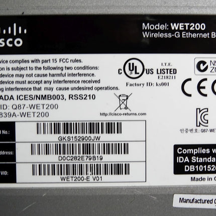 Cisco WET200 Wireless-G Ethernet Bridge WET200-E - Maranos.de