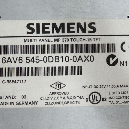 Siemens Multipanel MP370 15" 6AV6545-0DB10-0AX0 6AV6 545-0DB10-0AX0 - Maranos.de