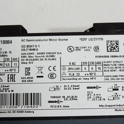 Siemens SIRIUS Sanftstarter 3RW3026-1BB04 - Maranos.de