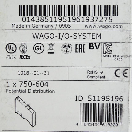 Wago 750-604 Potentialvervielfältigung / Neu OVP versiegelt - Maranos.de