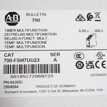 Allen Bradley 700-FSM7UU23 Zeitrelais / Neu OVP versiegelt - Maranos.de