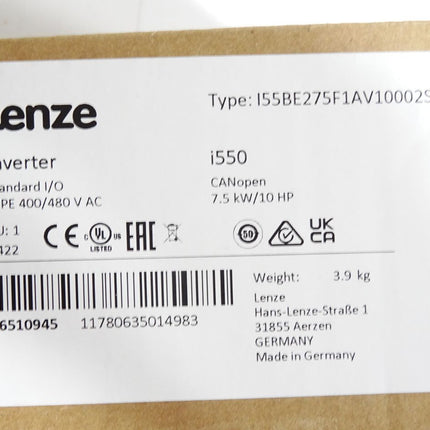 Lenze i550 Inverter 7.5kW I55BE275F1AV10002S 16510945 / Neu OVP - Maranos.de