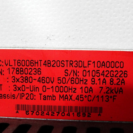 Danfoss Frequenzumrichter VLT6000 HVAC 178B0236 VLT6006HT4B20STR3DLF10A00C0