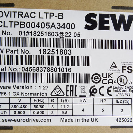 SEW Eurodrive Movitrac LTP-B MC-LTP-B0040-5A3-4-00 18251803 4kW / Neu OVP - Maranos.de