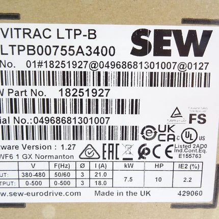 SEW Eurodrive Movitrac LTP-B MC-LTP-B0075-5A3-4-00 18251927 7.5kW / Neu OVP - Maranos.de