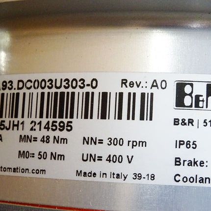 B&R Synchron-Motor 8LPA93.DC003U303-0 Rev.A0 300rpm 400V 1.5kW max1200rpm / Neu - Maranos.de