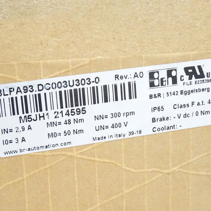B&R Synchron-Motor 8LPA93.DC003U303-0 Rev.A0 300rpm 400V 1.5kW max1200rpm / Neu - Maranos.de