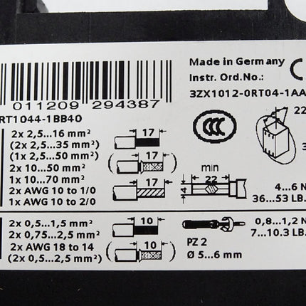 Siemens Leistungsschütz 3RT1044-1BB40 + Hilfsschalterblock 3RH1921-1HA22