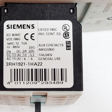 Siemens Leistungsschütz 3RT1044-1BB40 + Hilfsschalterblock 3RH1921-1HA22
