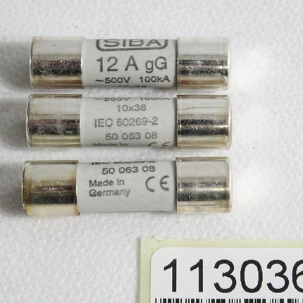 Siba Sicherungen 5006308.12 500VAC 100kA 12A gG 10x38 / inhalt:3 Stück / Neu - Maranos.de