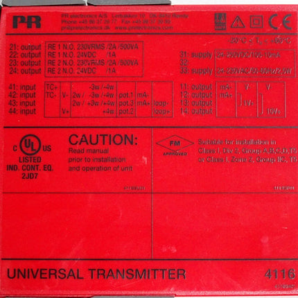 PR electronics Universal Transmitter PR4116 4116 + Programmierfront 4501