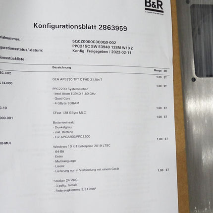 B&R Panel 21.5" AP5330 5AP5330.215C-C02 PPC2200 Systemeinheit 5PPC2200.AL14-000 - Maranos.de