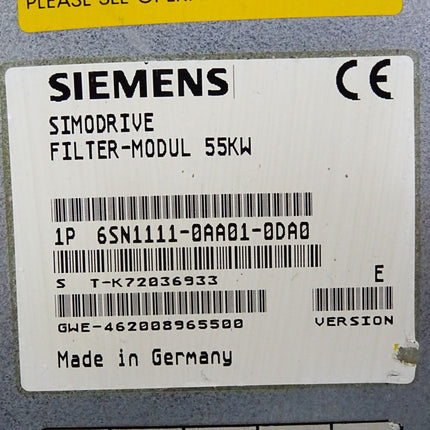 Siemens Simodrive Filter-Modul 55KW 6SN1111-0AA01-0DA0 Version E
