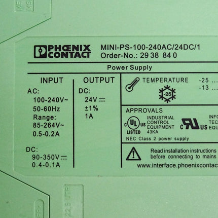 Phoenix Contact Stromversorgung 2938840 MINI-PS-100-240AC/24DC/1