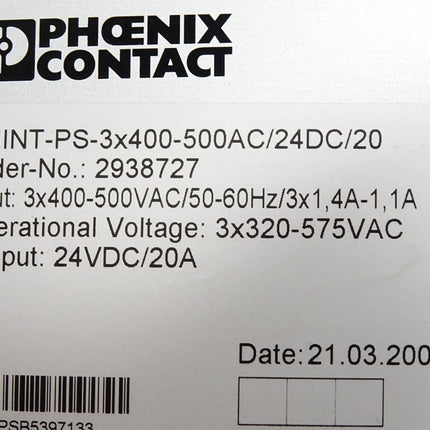 Phoenix Contact QUINT-PS-3X400-500AC/24DC/20 Stromversorgung 2938727