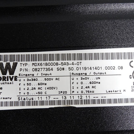SEW Eurodrive Umrichter 0.75kW MDX61B0008-5A3-4-0T 08277354 DFP21B + DEH11B - Maranos.de