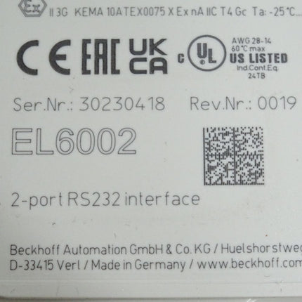 Beckhoff EL6002 Rev.0019 serielle Schnittstelle / Neu OVP - Maranos.de