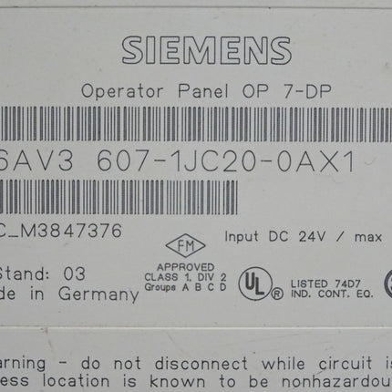Siemens Panel OP7-DP 6AV3607-1JC20-0AX1 6AV3 607-1JC20-0AX1 - Maranos.de