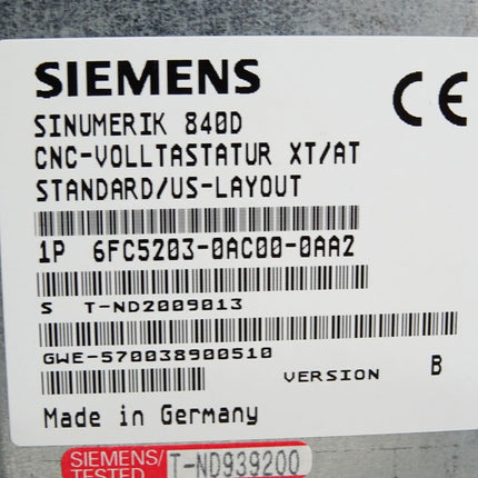 Siemens Sinumerik 840D CNC-Volltastatur 6FC5203-0AC00-0AA2 Version B / Neu OVP