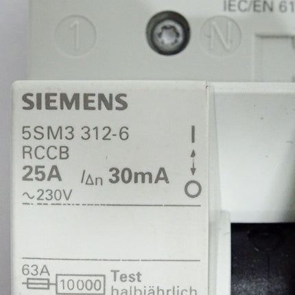 Siemens FI-Schutzschalter 5SM3312-6 RCCB 25A