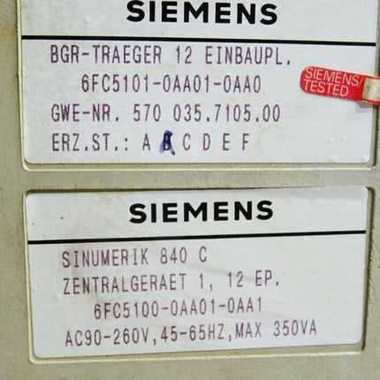 Siemens 6FC5101-0AA01-0AA0 BGR-Träger für 12 Einbauplätze