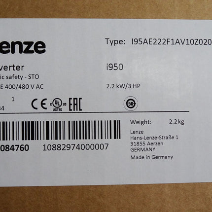 Lenze Inverter i950 2.2kW I95AE222F1AV10Z020 16084760 / Neu OVP