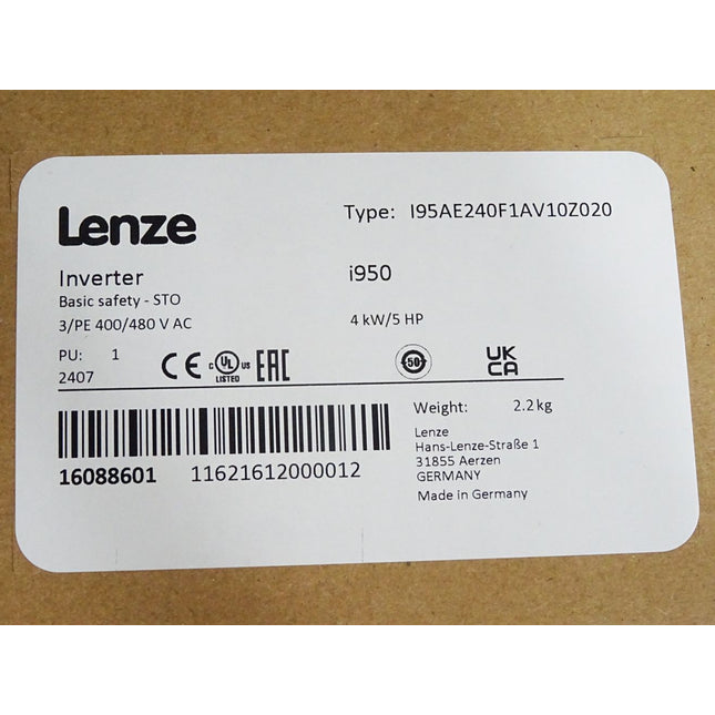 Lenze Inverter i950 4kW I95AE240F1AV10Z020 16088601 / Neu OVP versiegelt