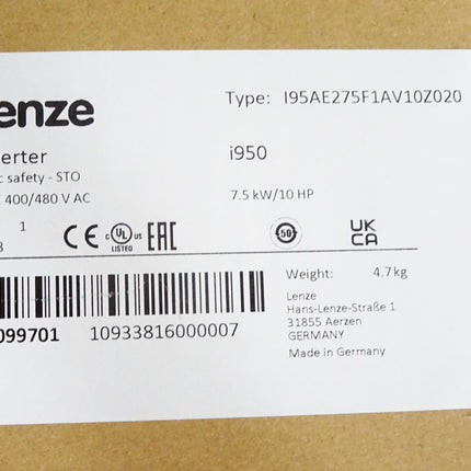 Lenze Inverter i950 7.5kW I95AE275F1AV10Z020 16099701 / Neu OVP versiegelt