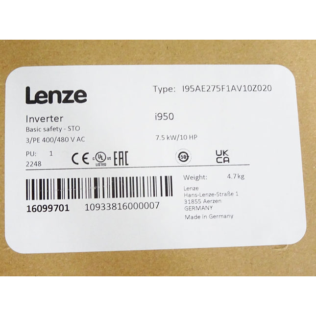 Lenze Inverter i950 7.5kW I95AE275F1AV10Z020 16099701 / Neu OVP versiegelt