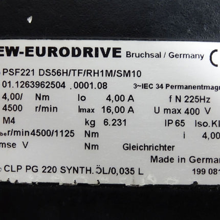 SEW Eurodrive PSF221 DS56H/TF/RH1M/SM10 4500min-1 i4.00:1 Permanent magnet motor - Maranos.de
