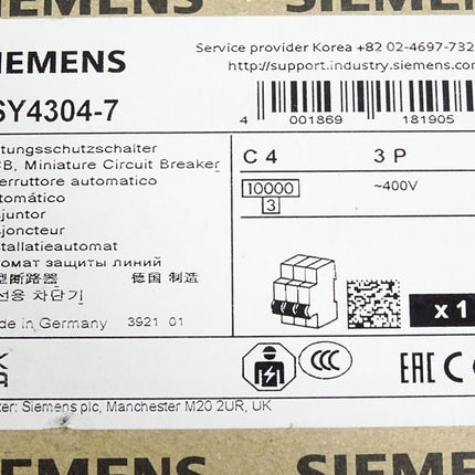 Siemens Leitungsschutzschalter 5SY4304-7 / Neu OVP - Maranos.de