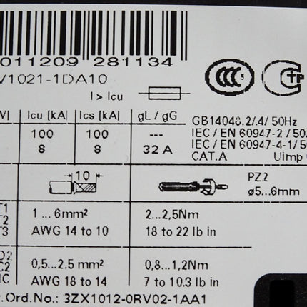 Siemens Leistungsschalter 3RV1021-1DA10