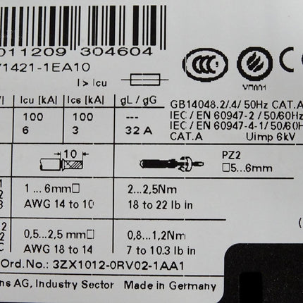 Siemens Leistungsschalter 3RV1421-1EA10