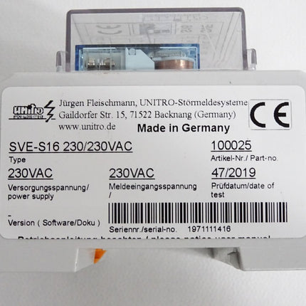 UNITRO Störmeldesysteme SVE-S16 230/230VAC 100025 Grundmodul / Neuwertig