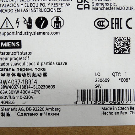 Siemens Sanftstarter 3RW4037-1BB14 / Neu OVP - Maranos.de