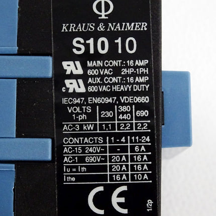 Kraus & Naimer S1010 Leistungsschütz S10 10 A220/2000 / Neuwertig