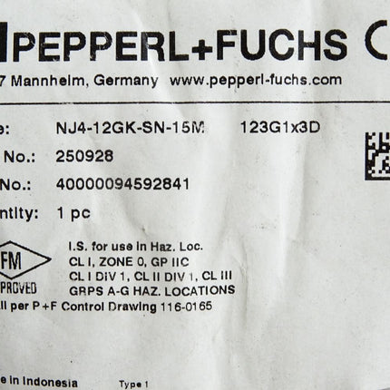 Pepperl+Fuchs 250928 Induktiver Sensor NJ4-12GK-SN-15M / Neu OVP
