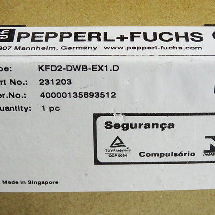 Pepperl+Fuchs 231203 Drehzahlwächter KFD2-DWB-EX1.D / Neu OVP