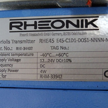 Rheonik Coriolis Transmitter RHE45 E45-C1D1-DOS1 + RHM08SNT M08LN1P1SF0M1S1J5