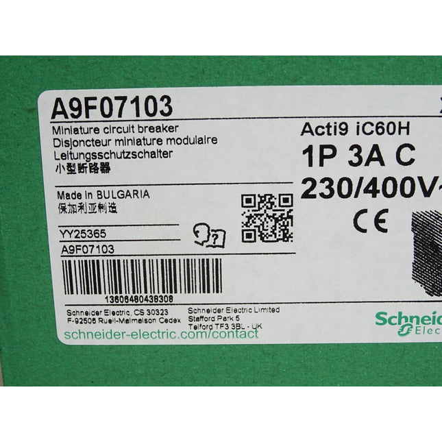 Schneider Electric Acti9 iC60H A9F07103 Leitungsschutzschalter 1P 3A C / Neu