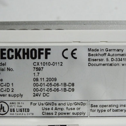 Beckhoff CX1010-0112 CPU-Grundmodul CX1010-N010 CX1010-N000 CX1100-0004 - Maranos.de