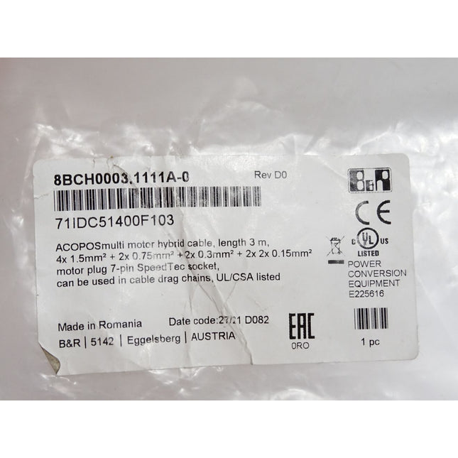 B&R ACOPOSmulti motor hybrid cable 3m 8BCH0003.1111A-0 4x1.5mm2 / Neu OVP