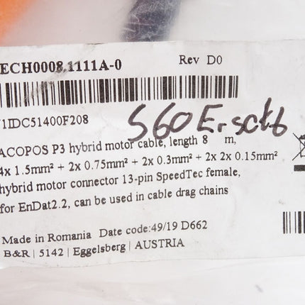 B&R ACOPOSmulti motor hybrid cable 8m 8ECH0008.1111A-0 4x1.5mm2 / Neu OVP
