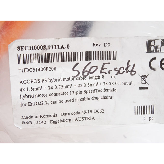 B&R ACOPOSmulti motor hybrid cable 8m 8ECH0008.1111A-0 4x1.5mm2 / Neu OVP
