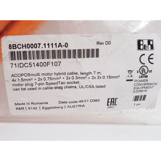 B&R ACOPOSmulti motor hybrid cable 7m 8BCH0007.1111A-0 4x1.5mm2 / Neu OVP