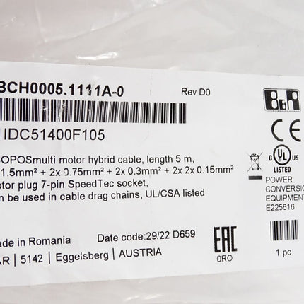 B&R ACOPOSmulti motor hybrid cable 5m 8BCH0005.1111A-0 4x1.5mm2 / Neu OVP