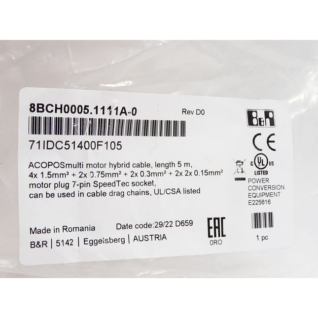 B&R ACOPOSmulti motor hybrid cable 5m 8BCH0005.1111A-0 4x1.5mm2 / Neu OVP